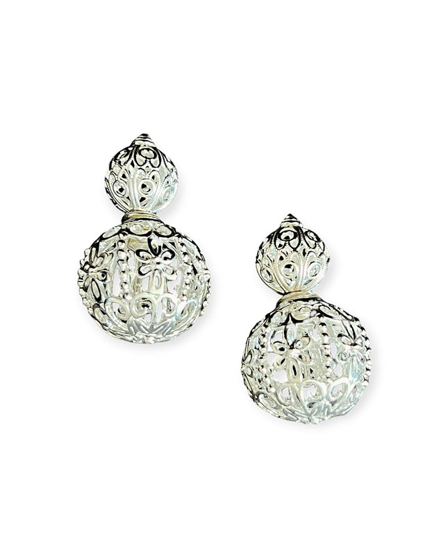 Silver filigree floral ball double stud earrings - Sundara Joon