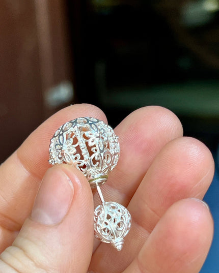 Silver filigree floral ball double stud earrings - Sundara Joon