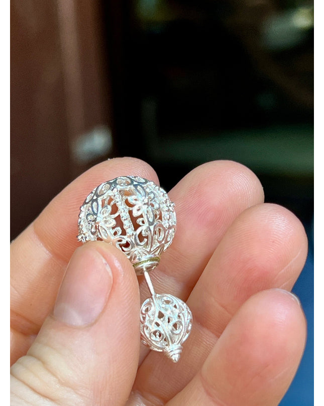 Silver filigree floral ball double stud earrings - Sundara Joon