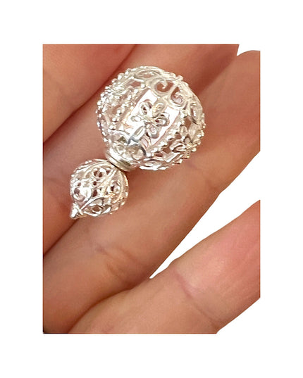 Silver filigree floral ball double stud earrings - Sundara Joon