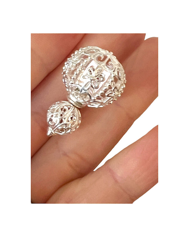 Silver filigree floral ball double stud earrings - Sundara Joon