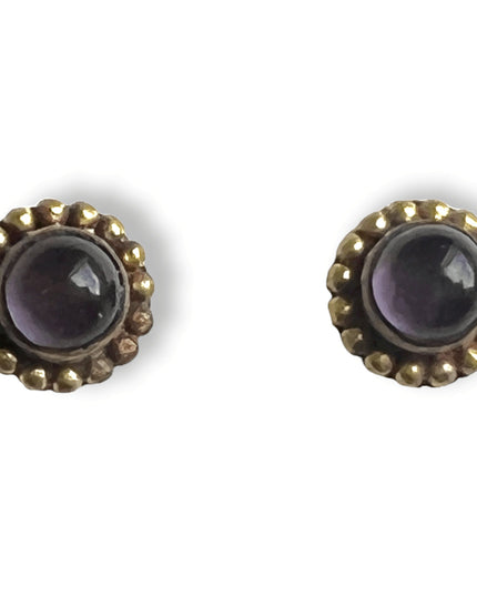 Simple circular brass and gemstone stud earrings - Sundara Joon