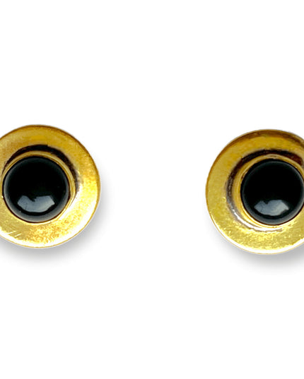 Simple circular brass and gemstone stud earrings - Sundara Joon