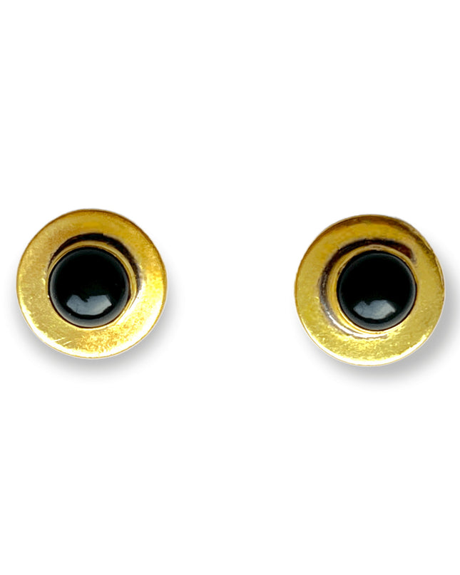 Simple circular brass and gemstone stud earrings - Sundara Joon