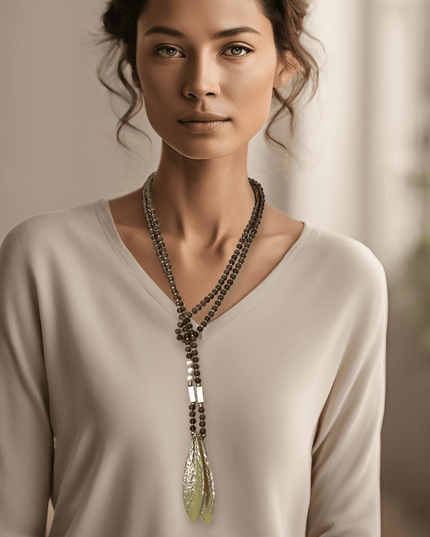 Smoky quartz leaf lariat necklace - Sundara Joon