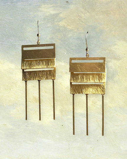 Square drop statement earrings with tassels - Sundara Joon