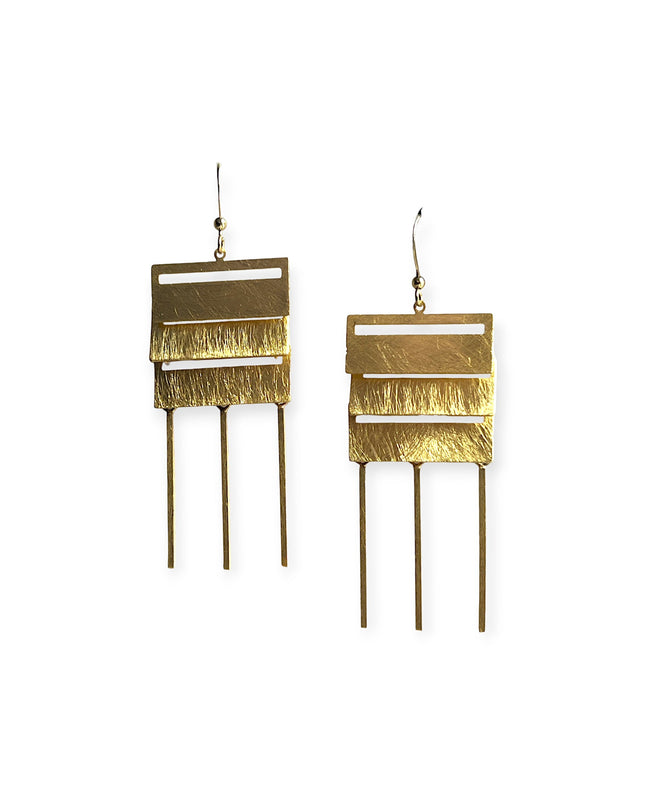 Square drop statement earrings with tassels - Sundara Joon