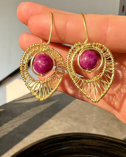 Tear shaped gemstone woven drop earrings - Sundara Joon