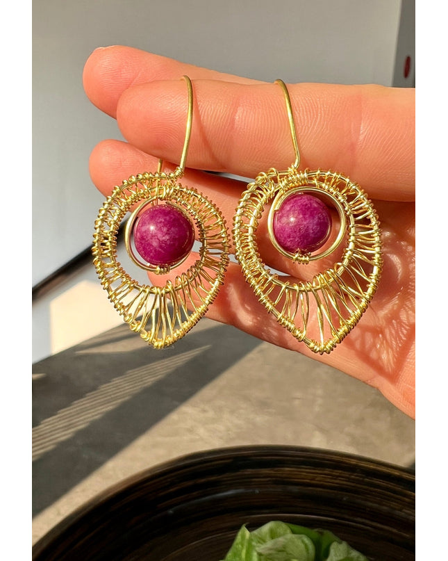 Tear shaped gemstone woven drop earrings - Sundara Joon