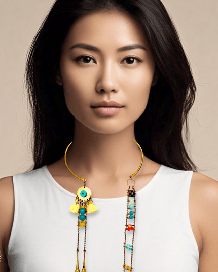 Tribal choker length necklace with beaded detailing - Sundara Joon