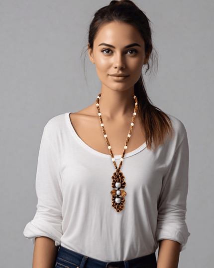 Wood and gemstone beaded medallion necklace - Sundara Joon