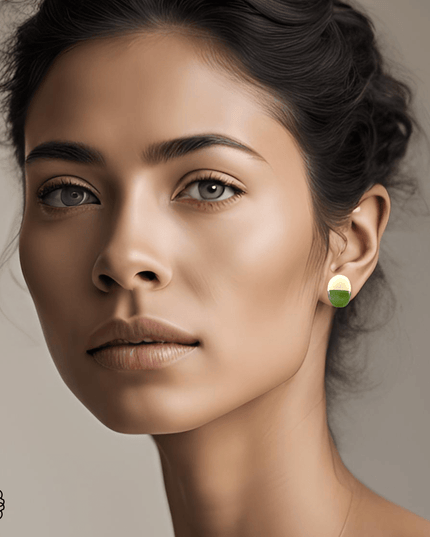 Wood stud earrings with a pop of green - Sundara Joon