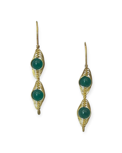 Woven malachite beaded drop earrings shine green - Sundara Joon