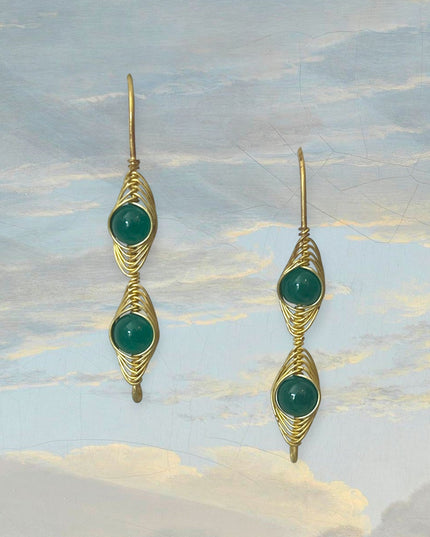 Woven malachite beaded drop earrings shine green - Sundara Joon