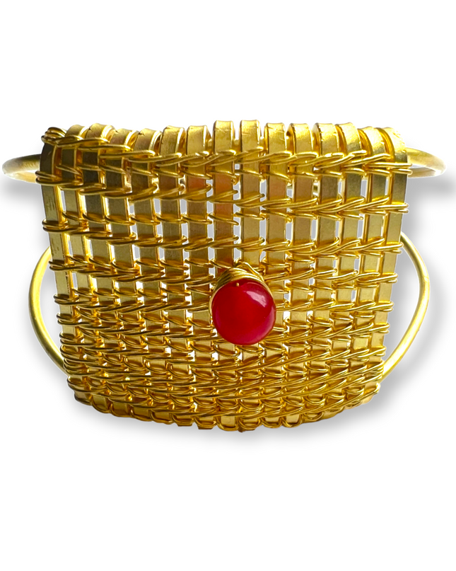 Woven brass cuff bracelet with carnelian center - Sundara Joon