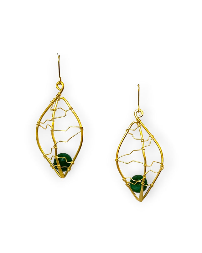 Airy leaf green gemstone drop earrings - Sundara Joon