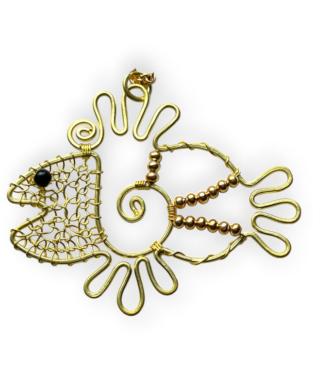 Aquatic friend brass and gemstone pendant necklaceSundara Joon