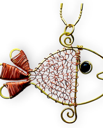 Aquatic friend brass and gemstone pendant necklaceSundara Joon