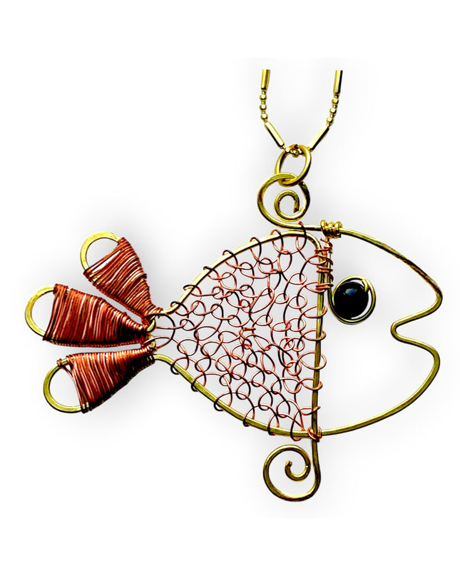 Aquatic friend brass and gemstone pendant necklaceSundara Joon