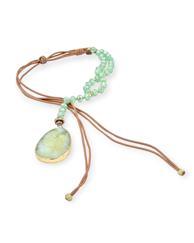 Aventurine beaded necklace with quartz pendant - Sundara Joon