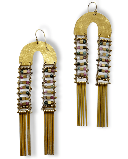 Beaded ladder drop beaded statement earrings - Sundara Joon