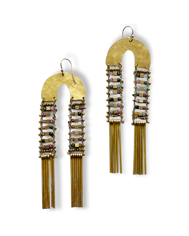 Beaded ladder drop beaded statement earrings - Sundara Joon