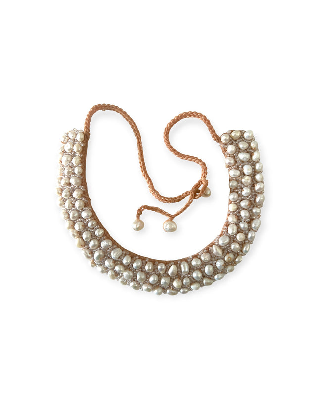 Beaded pearl choker necklace in neutral earth tones - Sundara Joon