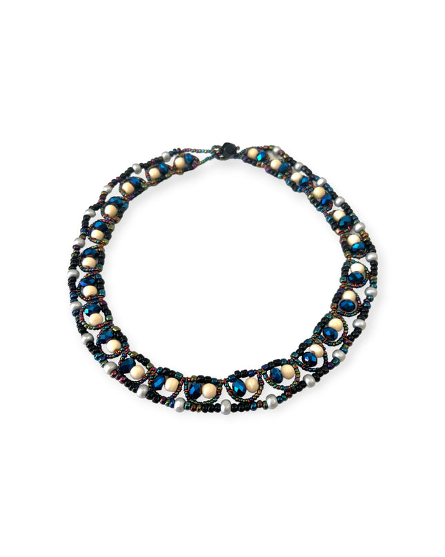 Blue beaded crystal choker length necklace - Sundara Joon