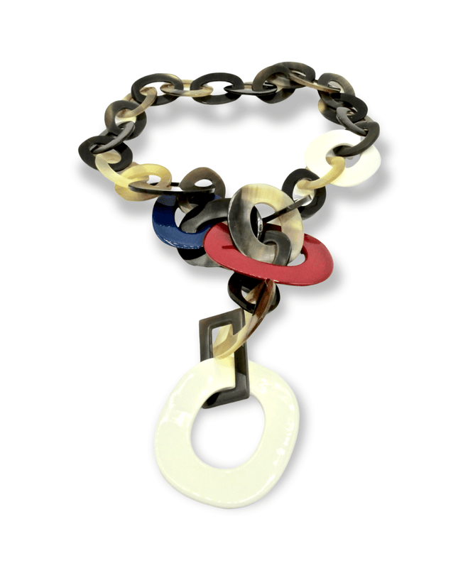 Bold chainlink statement necklace with a spot of colorSundara Joon