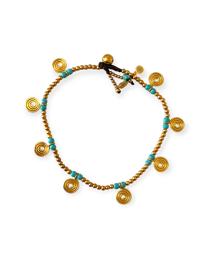 Brass and turquoise anklet in a tribal design - Sundara Joon