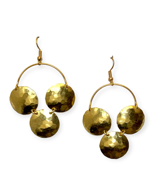 Brushed metal disks on hoop drop earrings - Sundara Joon