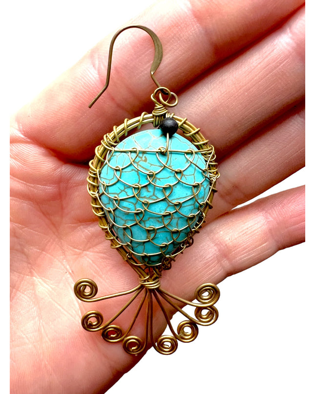 Chubby poisson turquoise statement earrings - Sundara Joon