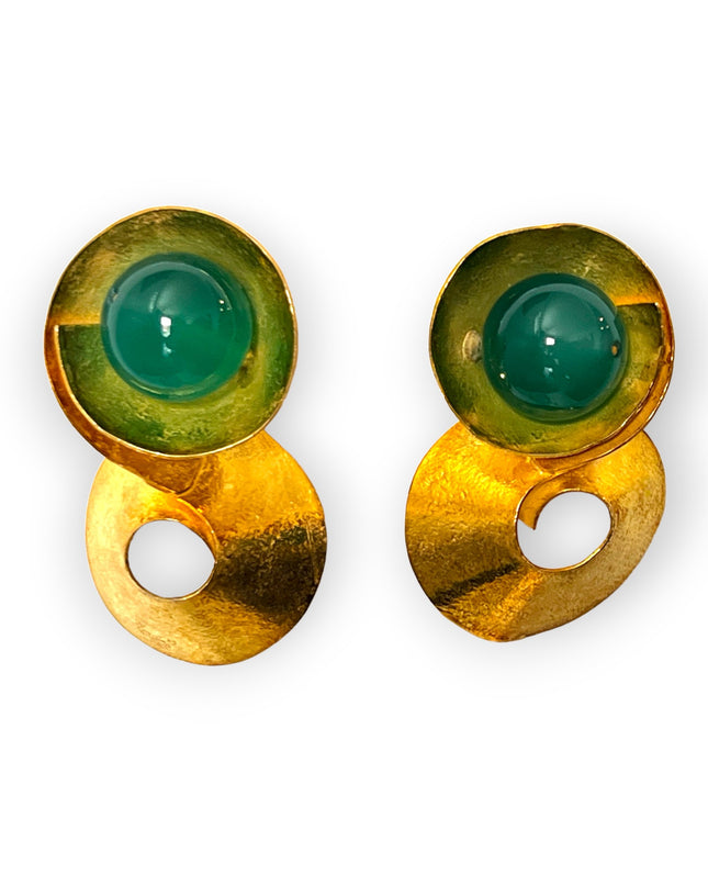 Colorful figure 8 statement earrings (green chalcedony) - Sundara Joon