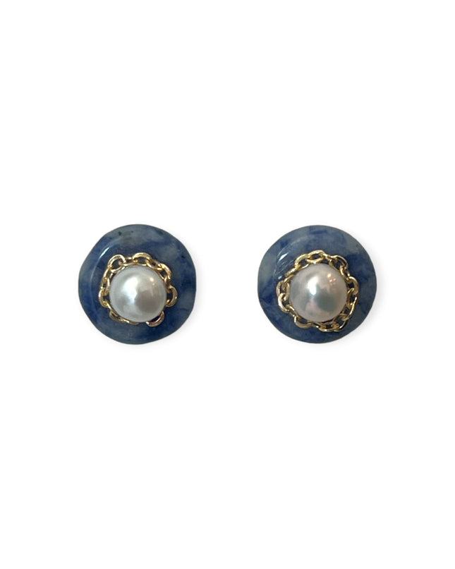 Colorful pearl stud earrings with gemstone backings - Sundara Joon