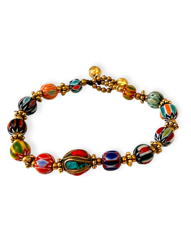 Colorful trade beads bracelet with brass accents - Sundara Joon