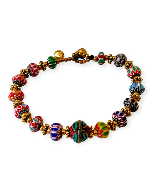 Colorful trade beads bracelet with brass accents - Sundara Joon