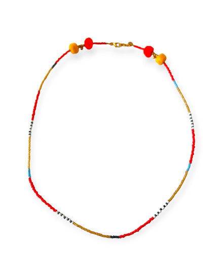 Colorful tribal beaded necklace with brass accents - Sundara Joon