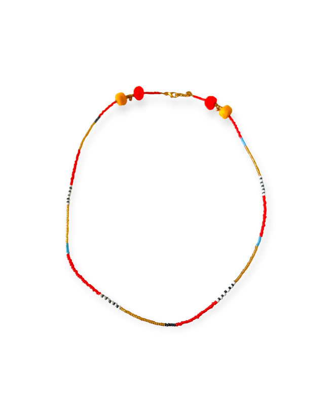 Colorful tribal beaded necklace with brass accents - Sundara Joon