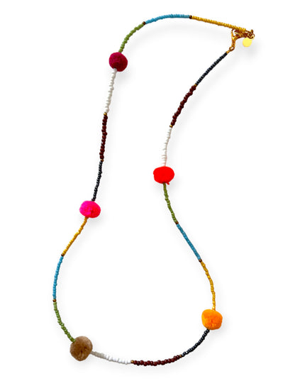 Colorful tribal beaded necklace with brass accents - Sundara Joon