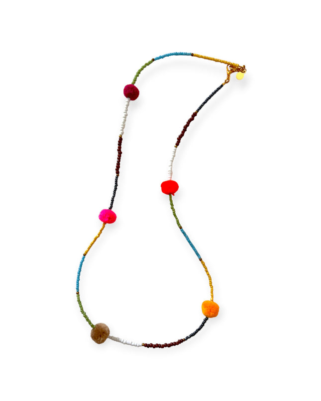 Colorful tribal beaded necklace with brass accents - Sundara Joon