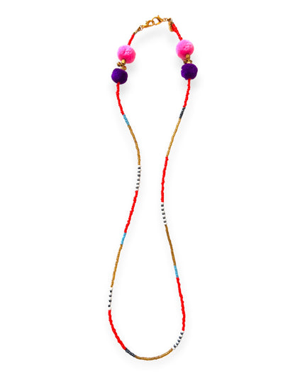 Colorful tribal beaded necklace with brass accents - Sundara Joon