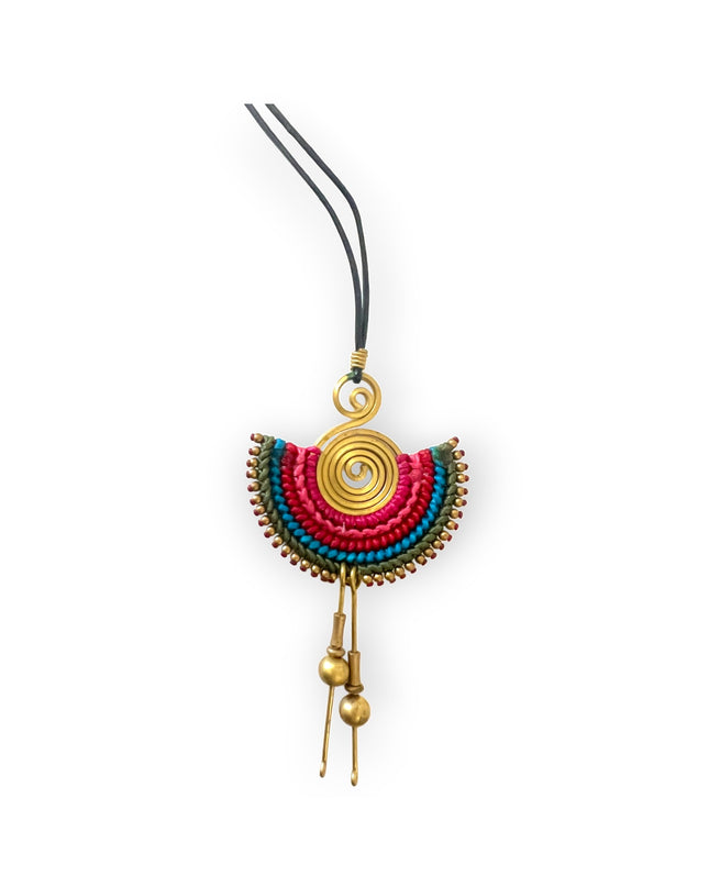 Colorful tribal pendant necklace on leather strap - Sundara Joon