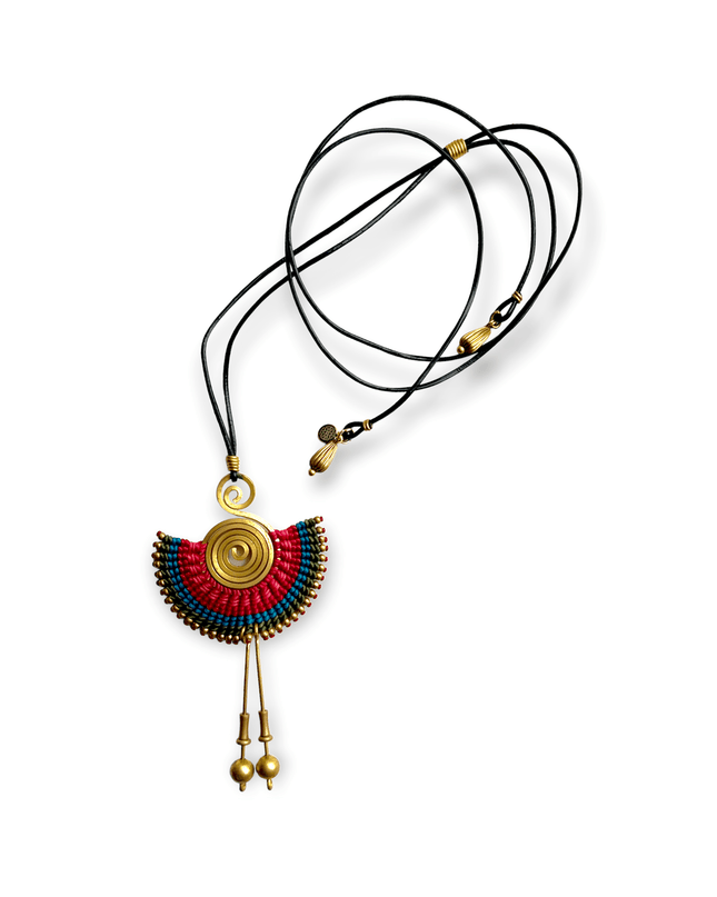 Colorful tribal pendant necklace on leather strap - Sundara Joon