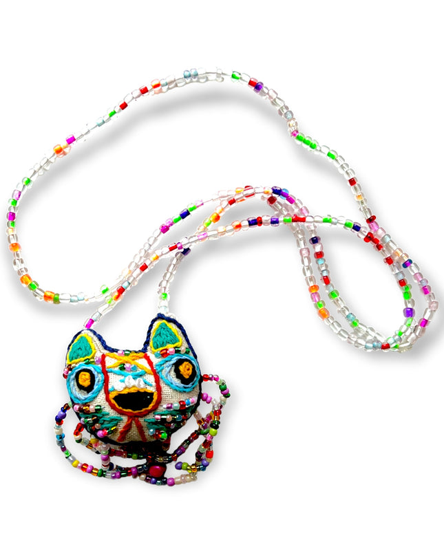 Curious kitty pendant necklace with colorful beads - Sundara Joon