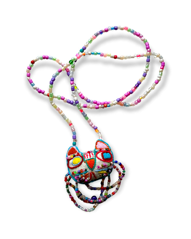 Curious kitty pendant necklace with colorful beads - Sundara Joon