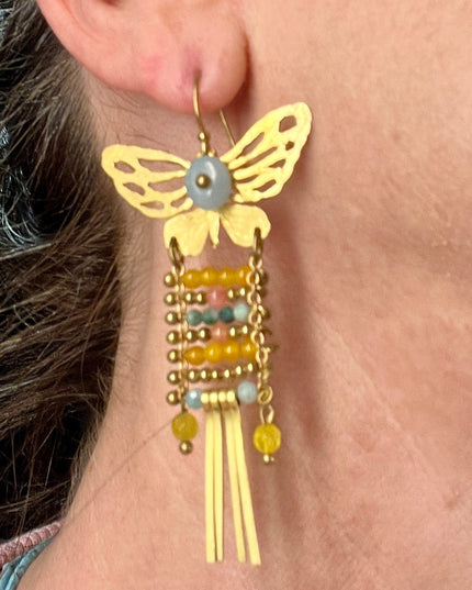 Dangling butterfly with gemstone earrings Sundara Joon