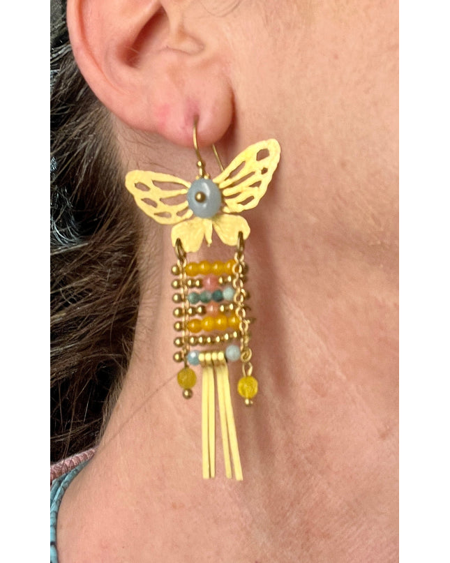 Dangling butterfly with gemstone earrings Sundara Joon