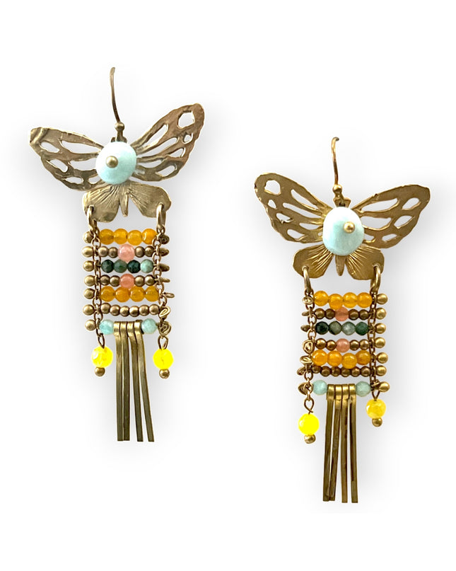 Dangling butterfly with gemstone earrings Sundara Joon