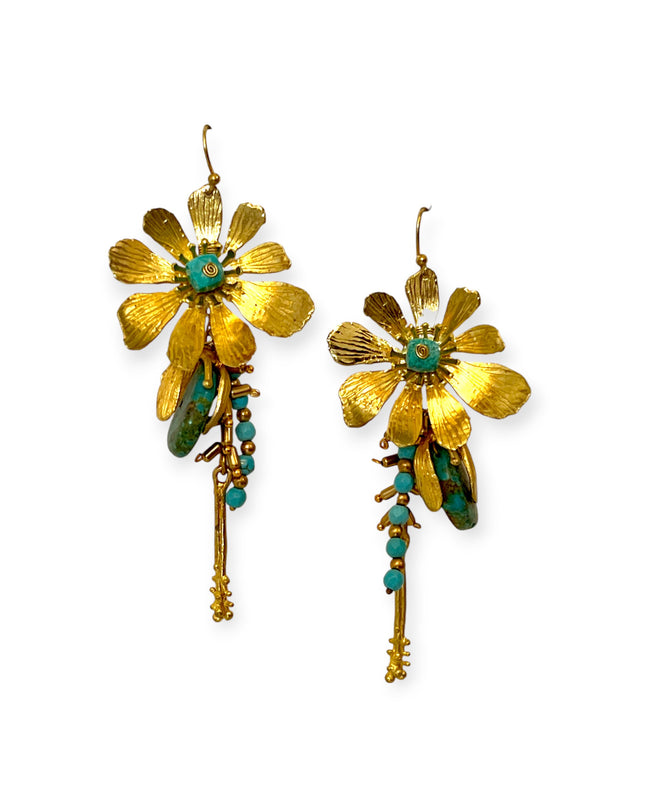 Dangling drop gemstone flower statement earrings - Sundara Joon