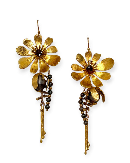 Dangling drop gemstone flower statement earrings - Sundara Joon